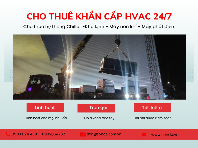 Cho thuê khẩn cấp chiller giải nhiệt gió cho trung tâm thương mại tại TP.HCM